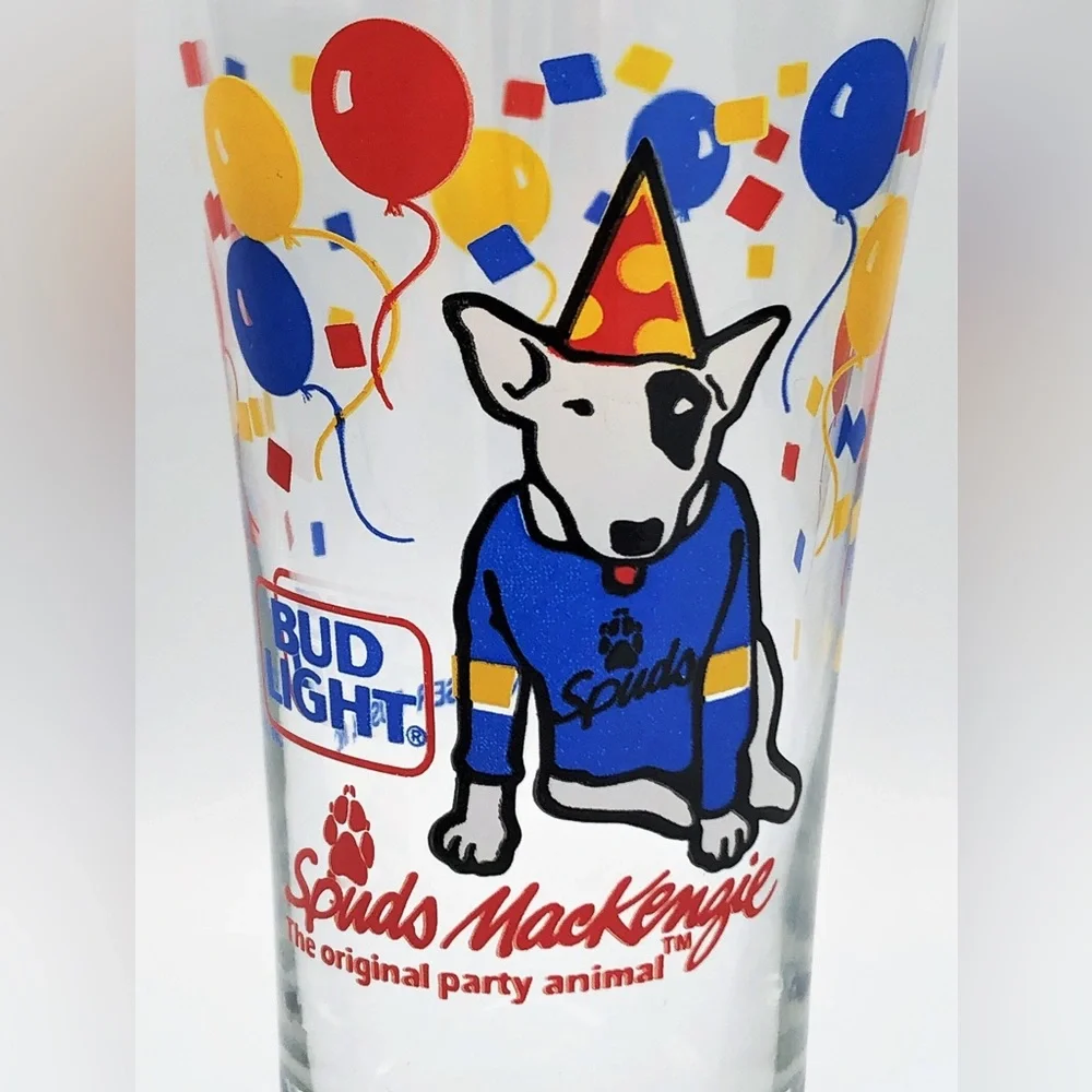 Spuds Mackenzie Bud Light The Original Party Animal 1987 Pilsner Glasses Set(3)